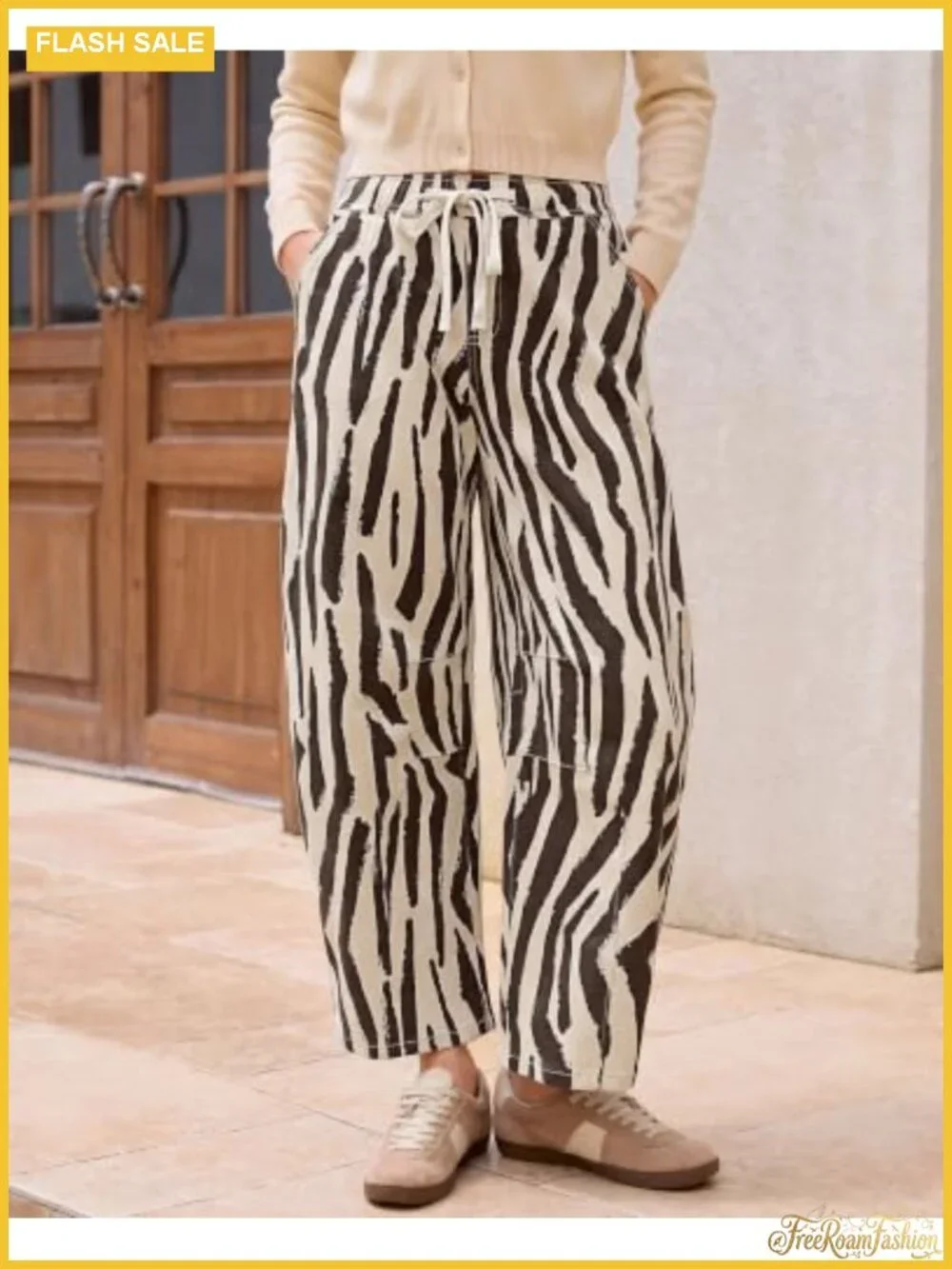 High Waisted Barrel Jeans Womens Wide Leg Baggy Zebra Print Stretch Denim Pull